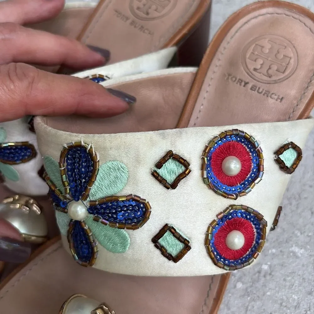 Tory Burch embellished satin kitten heels